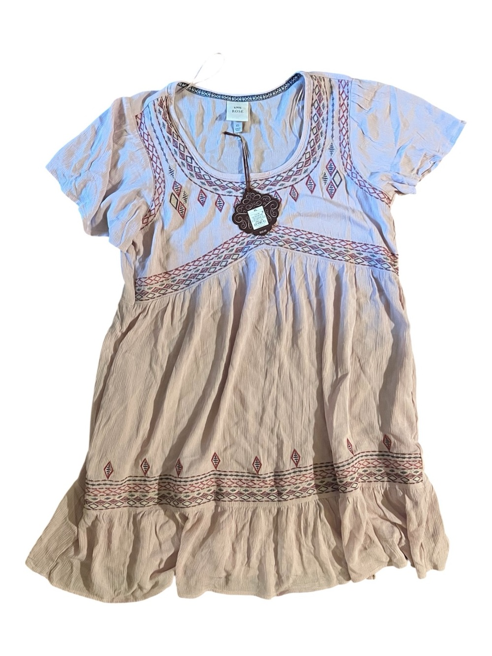Knox Rose Cream Tunic Dress with Red Embroidered Accents